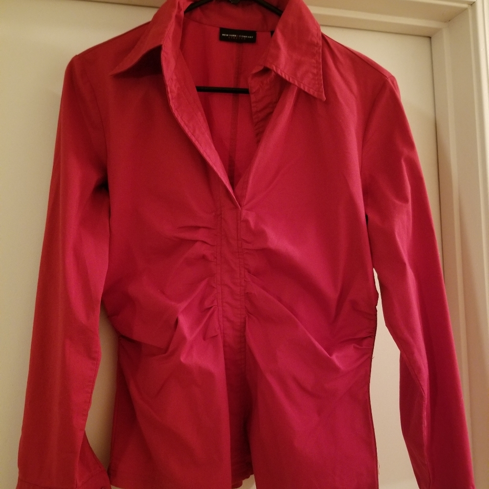 New York & Company red collard shirt w/side zipper